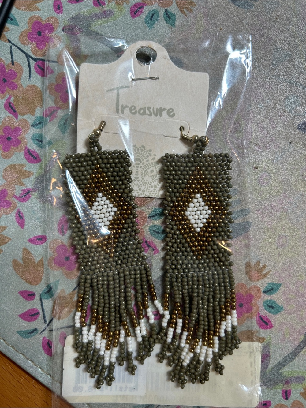 NEW Olive Green Beaded Fringe Earrings